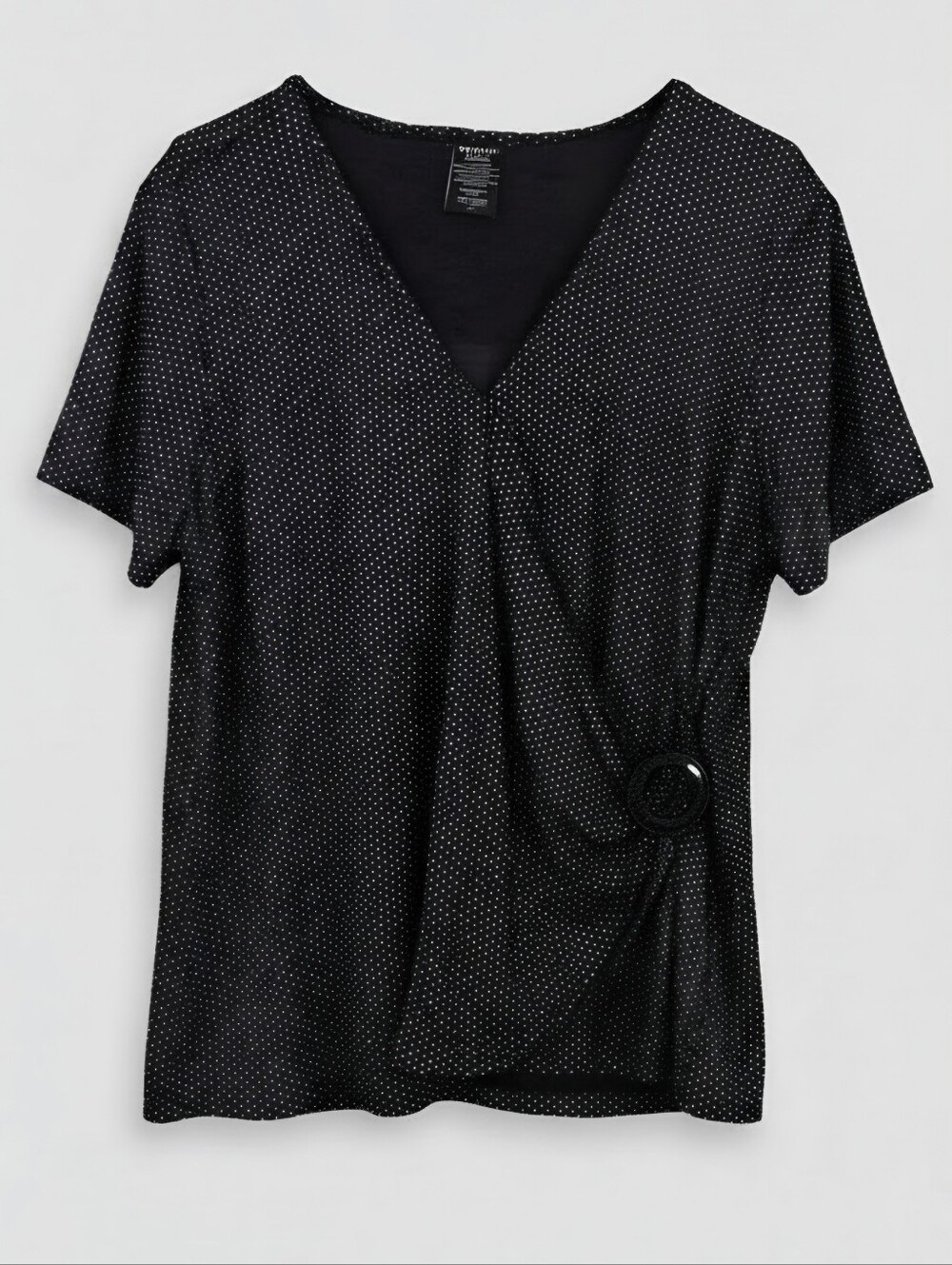 George Black Polka Dot V-Neck Top with Lace Trim